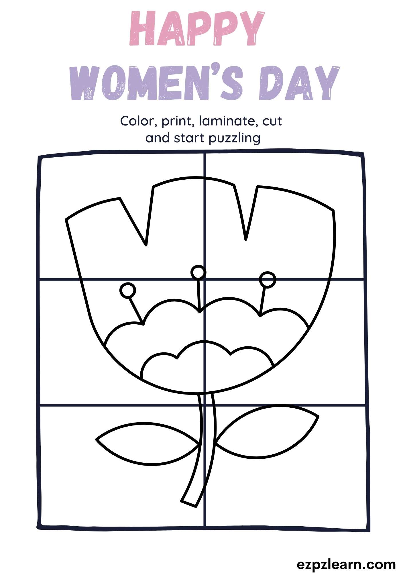 Happy Women's Day Coloring Puzzle Activity for Kindergarten Kids pdf
